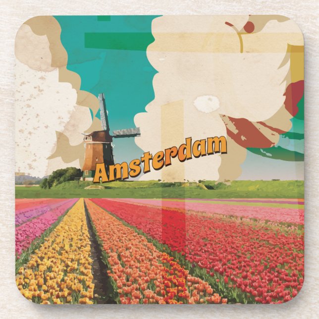 Amsterdam Vintage Travel Poster Untersetzer (Vorderseite)