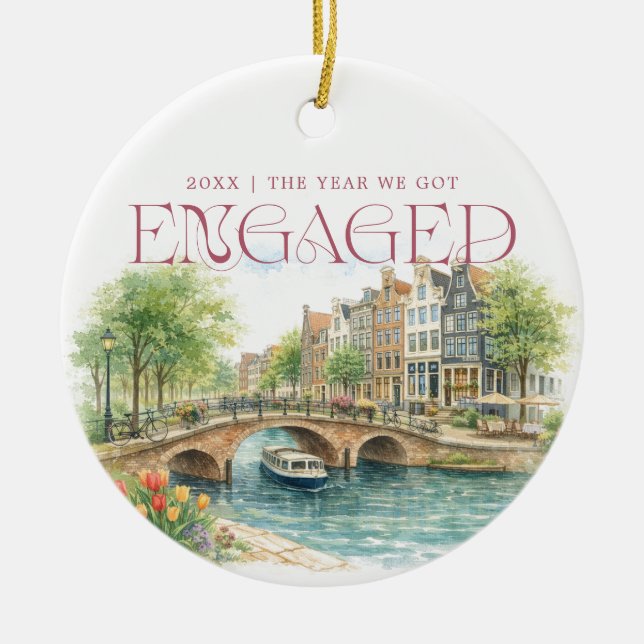 Amsterdam Watercolor Engagement Photo Keramik Ornament (Vorne)