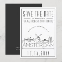 Amsterdam Wedding Stylized Skyline Save the Date