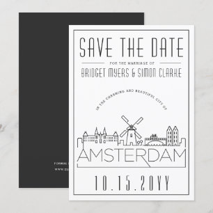 Amsterdam Wedding Stylized Skyline Save the Date Einladung