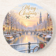 Amsterdam Weihnachten Winter Kanal Runder Unterset