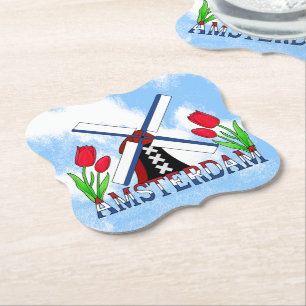Amsterdam Windmill Tulips Niederlande Untersetzer