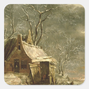 Amsterdam, Winterszene, 17. Jahrhundert Quadratischer Aufkleber