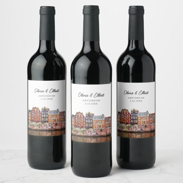 Amsterdamer Gastgeschenk Hochzeit Personalisiert Weinetikett (Flaschen)