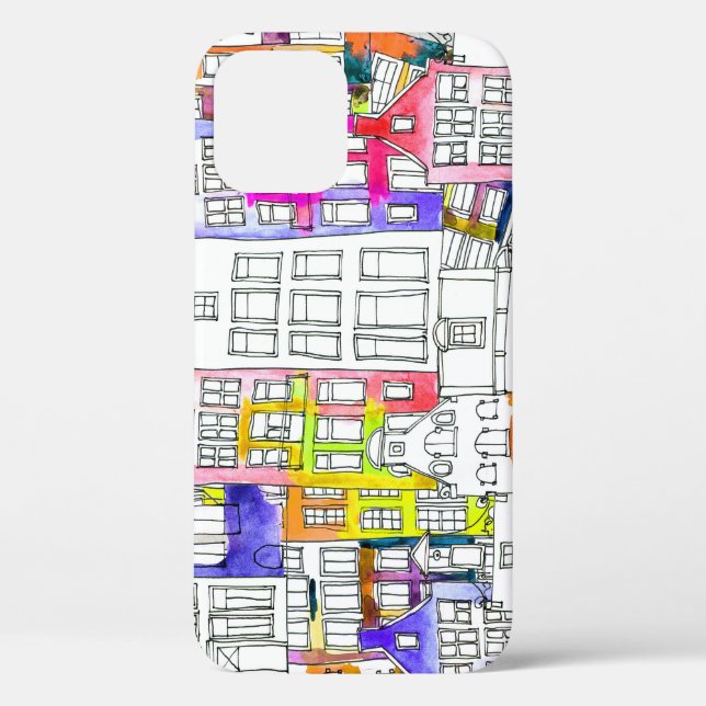 Amsterdamer Häuser: Aquarellfarbenes nahtloses Mus Case-Mate iPhone Hülle (Rückseite)