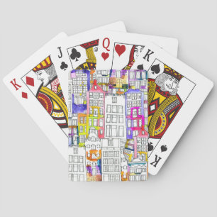 Amsterdamer Häuser: Aquarellfarbenes nahtloses Mus Spielkarten