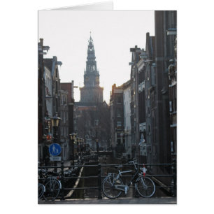 Amsterdamer Kanal mit Bikes und Old Church Card