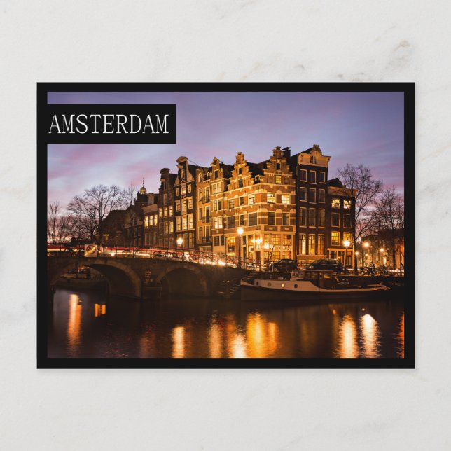 Amsterdamer Kanalhäuser am Rand der Postkarte (Vorderseite)