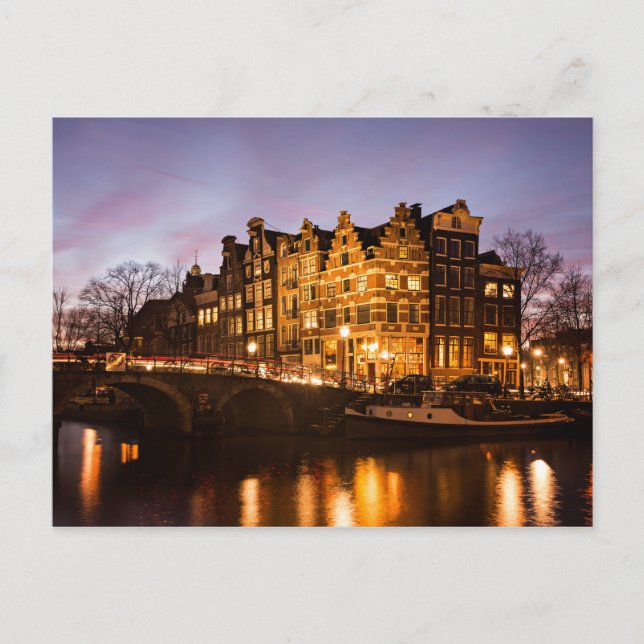 Amsterdamer Kanalhäuser bei der Postkarte (Vorderseite)