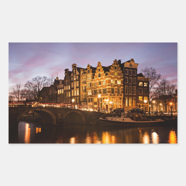 Amsterdamer Kanalhäuser bei rechteckigem Aufkleber (Vorderseite)