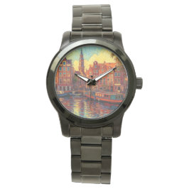 Amsterdamer Kanalhäuser im Stil von van Gogh Armbanduhr