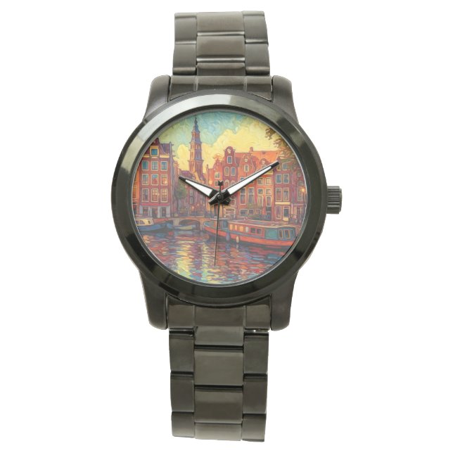 Amsterdamer Kanalhäuser im Stil von van Gogh Armbanduhr (Vorderseite)