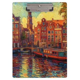 Amsterdamer Kanalhäuser im Stil von van Gogh Klemmbrett
