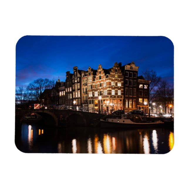 Amsterdamer Kanalhäuser nachts Magnet (Horizontal)