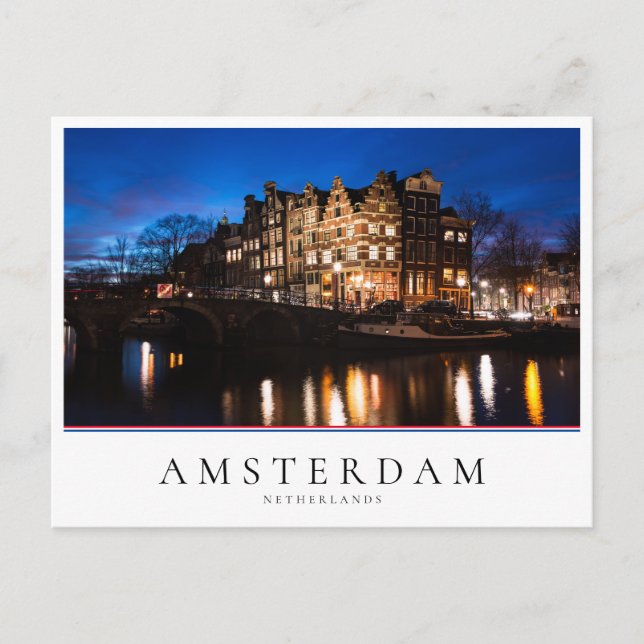 Amsterdamer Kanalhäuser nachts Postkarte (Vorderseite)