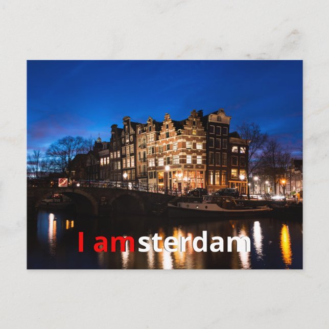Amsterdamer Kanalhäuser nachts Postkarte (Vorderseite)