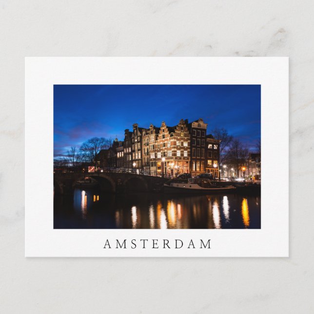 Amsterdamer Kanalhäuser nachts Postkarte (Vorderseite)