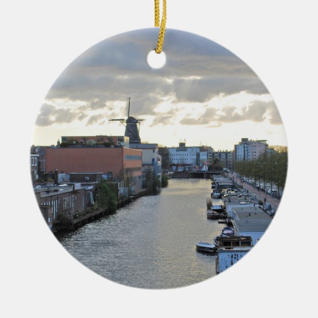 Amsterdamkanal und -windmühle mit untergehender keramik ornament (Vorne)