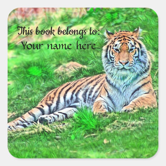 Amur Tiger in grün "Dieses Buch gehört" Sticker (Vorderseite)