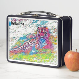 Amur Tiger in Pink Metal Lunchbox