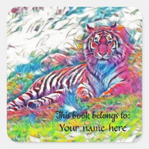 Amur Tiger in rosa "Dieses Buch gehört" Aufkleber