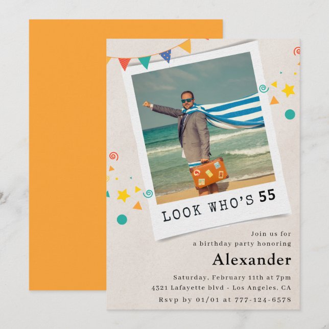 Amusant 55e anniversaire invitations Hommes Fun Ph (Devant / Derrière)