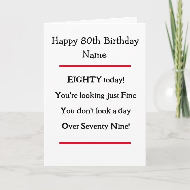 Amusant 80e Anniversaire Verse Carte d'Anniversair (Devant)