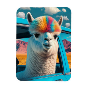 Amusant Alpaca dans une voiture Art Magnet flexibl