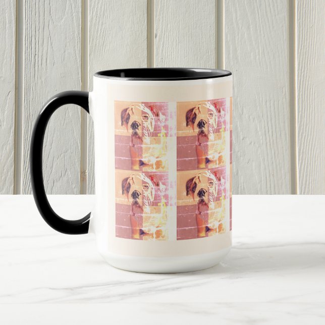 Amusant anglais Bulldog carrelé rose jaune Mug (A trendy two-toned mug, featuring a tiled Bulldog design. Every Bulldog Mom would love one!)