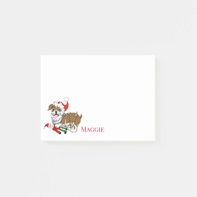 Amusant anglais Bulldog Xmas Lights Post-it Notes (Devant)