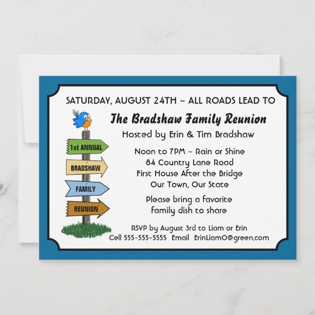 Amusant Bluebird Family Reunion Invitation (Devant)