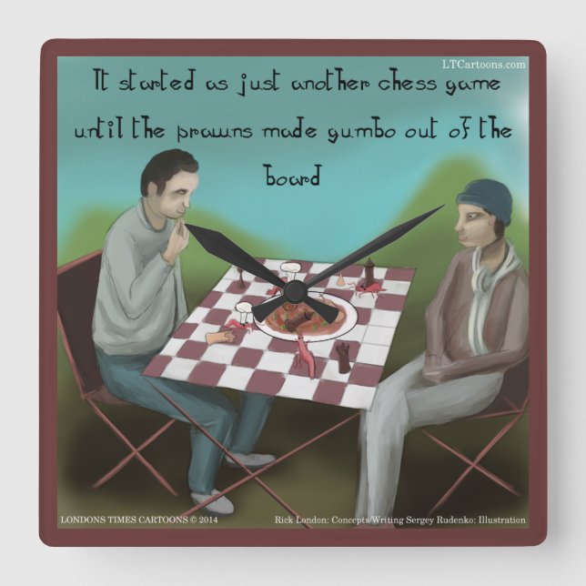 Amusant Cajun Chess Carré Horloge murale (Recto)