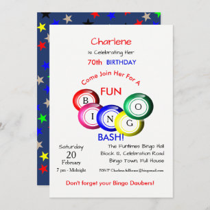 Amusant coloré Bingo Bash Thème Invitation de la f