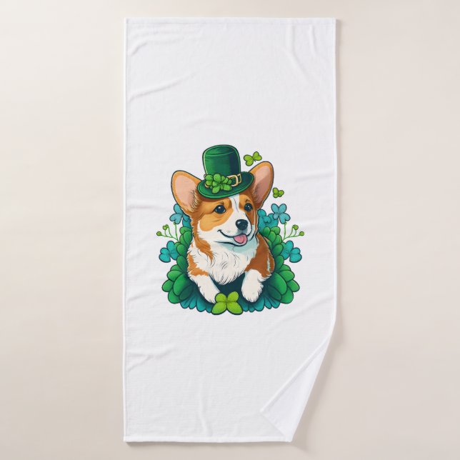Amusant Corgi Shamrock Jour de la Saint Patrick he (Serviette de bain)