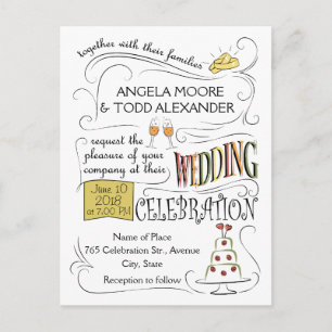 Amusant, design faire-part de mariage coloré