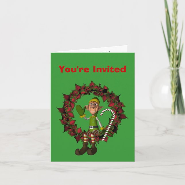 Amusant Elf Noël Fête Invitation (Devant)
