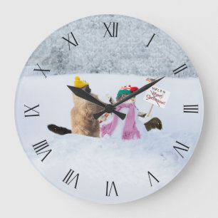 Amusant Festif Chat Thème Snowman Horloge Mur