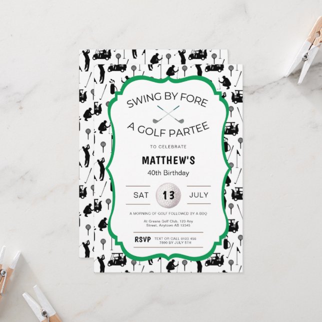Amusant Golf Invitation pour une fête de golf d'an (Devant/Arrière en situation)