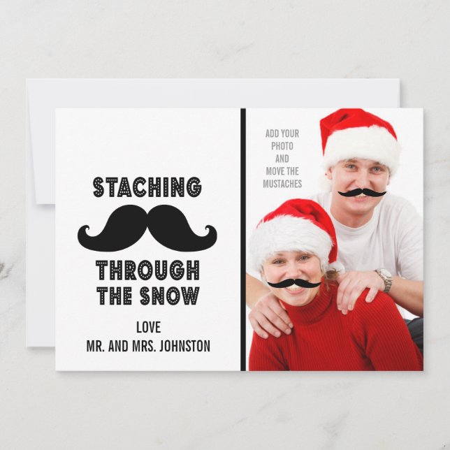 Amusant Joyeux Noël Mustache Carte photo (Devant)