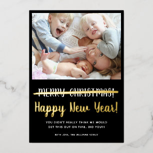 Amusant moderne Bonne année Foil Carte de vacances