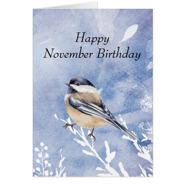 Amusant Novembre Anniversaire Hiver Chickadee Bird (Devant)