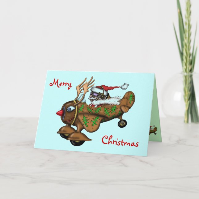 Amusant pilote Père Noël Joyeux design de carte de (Devant)