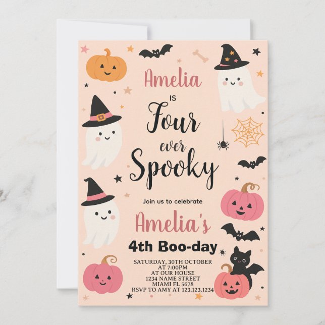 Amusant quatre Halloween Invitation d'anniversaire (Devant)