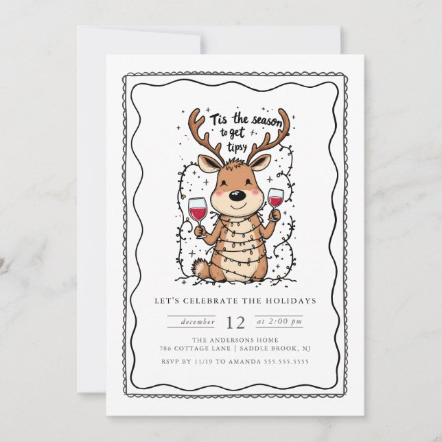 Amusant Reindeer Fête Invitation (Devant)
