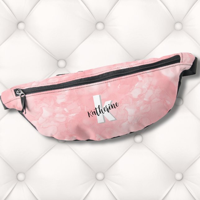 Amusant rose moderne Monogramme initial (Modern Initial Monogram Pink Watercolor Fanny Pack )