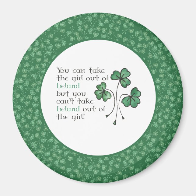 Amusant Vert Shamrock Irlandais fille Grand Magnet (Devant)