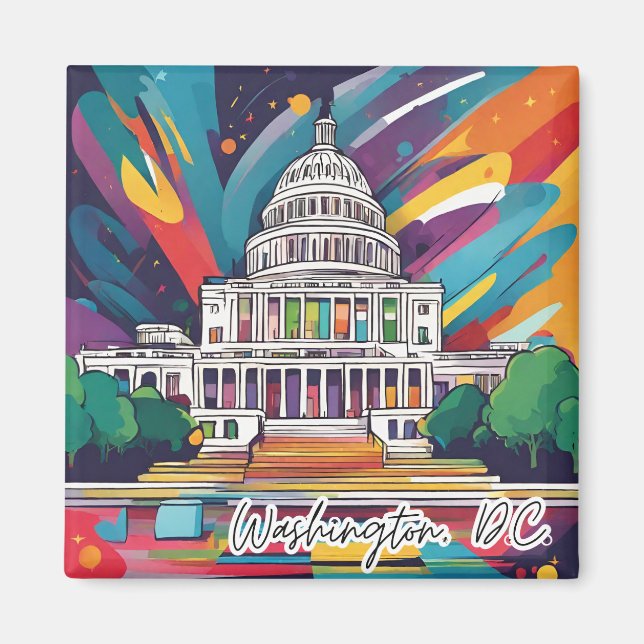 Amusant Vibrant Funky Washington DC Magnet coloré (Devant)