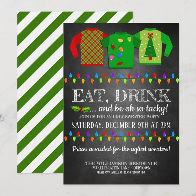 Amusant vilain Noël Sweater Party Invitation (Devant / Derrière)