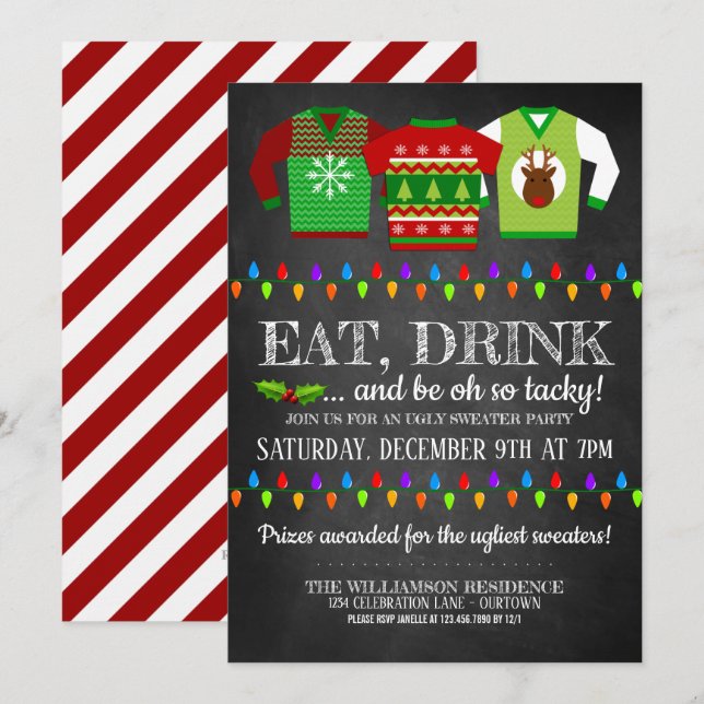 Amusant vilain Noël Sweater Party Invitation (Devant / Derrière)