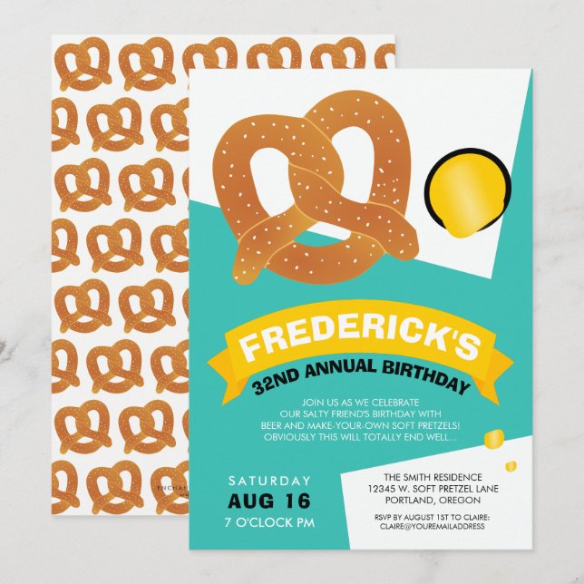 Amusante Anniversaire Pretzel Party Invitation (Devant / Derrière)